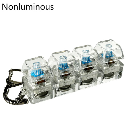 Keyboard Transparent Decompression Toys 4 Keys Keyboard Clicker Toy with LED Light Keyboard Fidget Toy School Bag Pendant