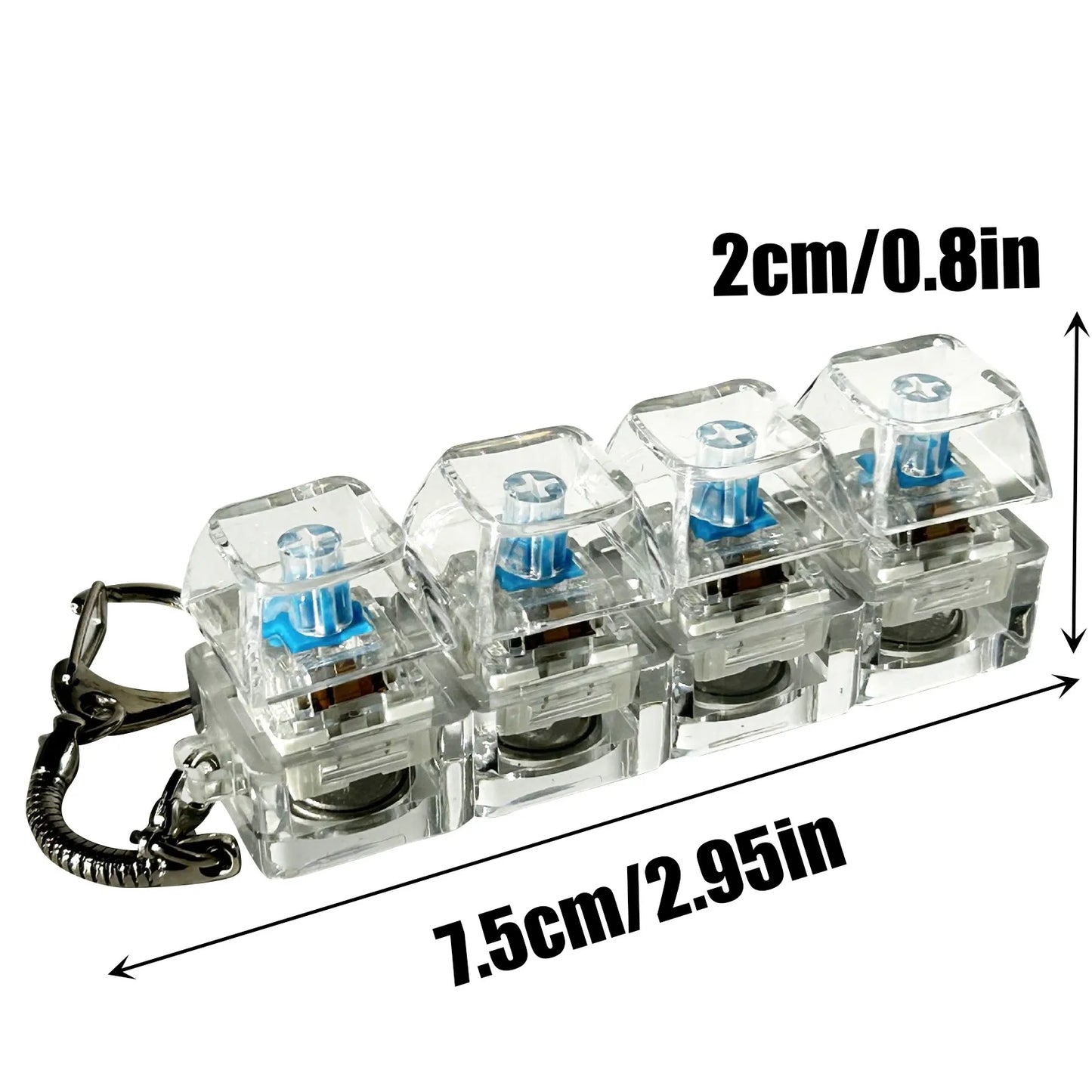 Keyboard Transparent Decompression Toys 4 Keys Keyboard Clicker Toy with LED Light Keyboard Fidget Toy School Bag Pendant